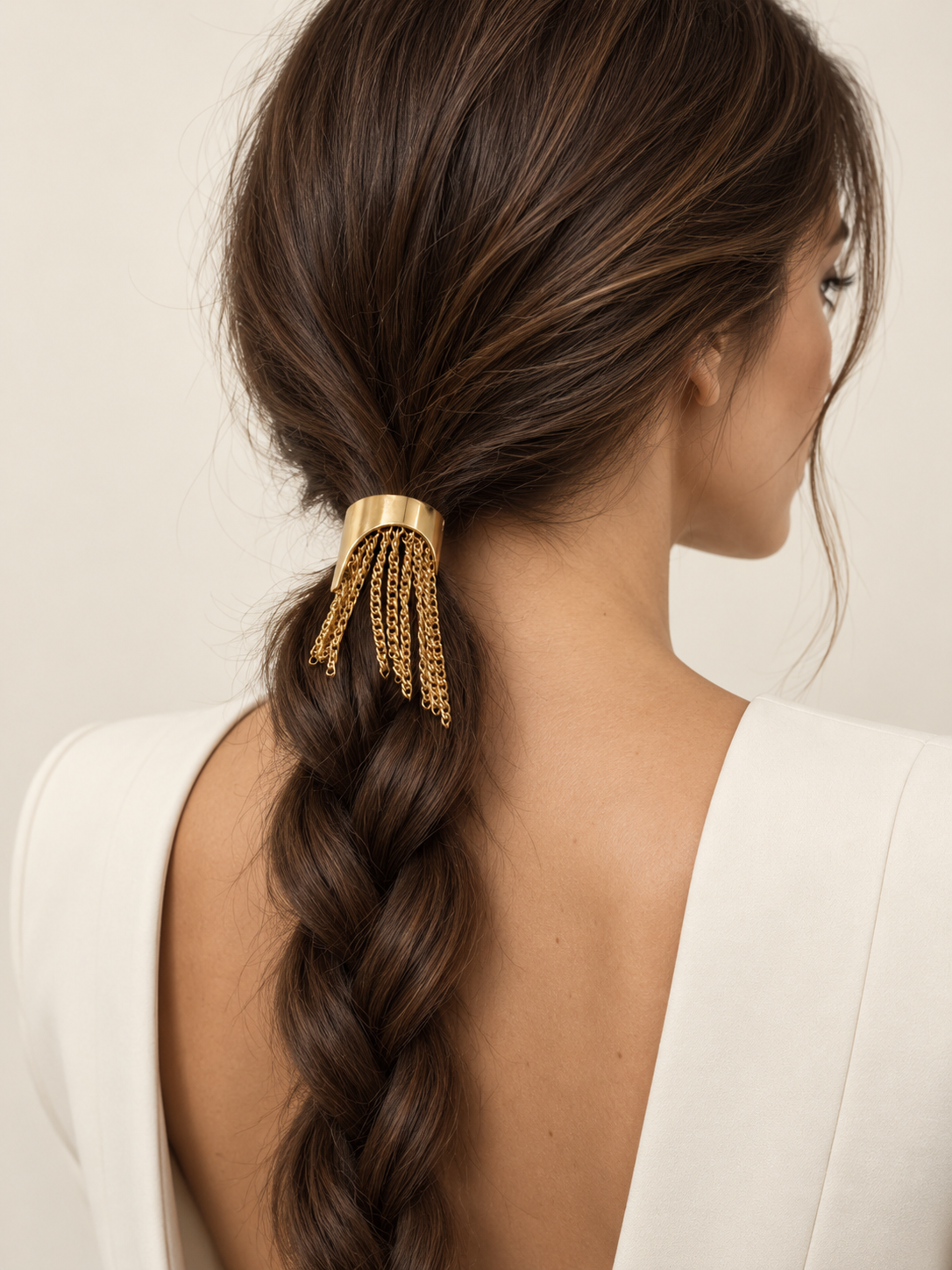 Gold Cascade Pony Cuff worn in a sleek ponytail