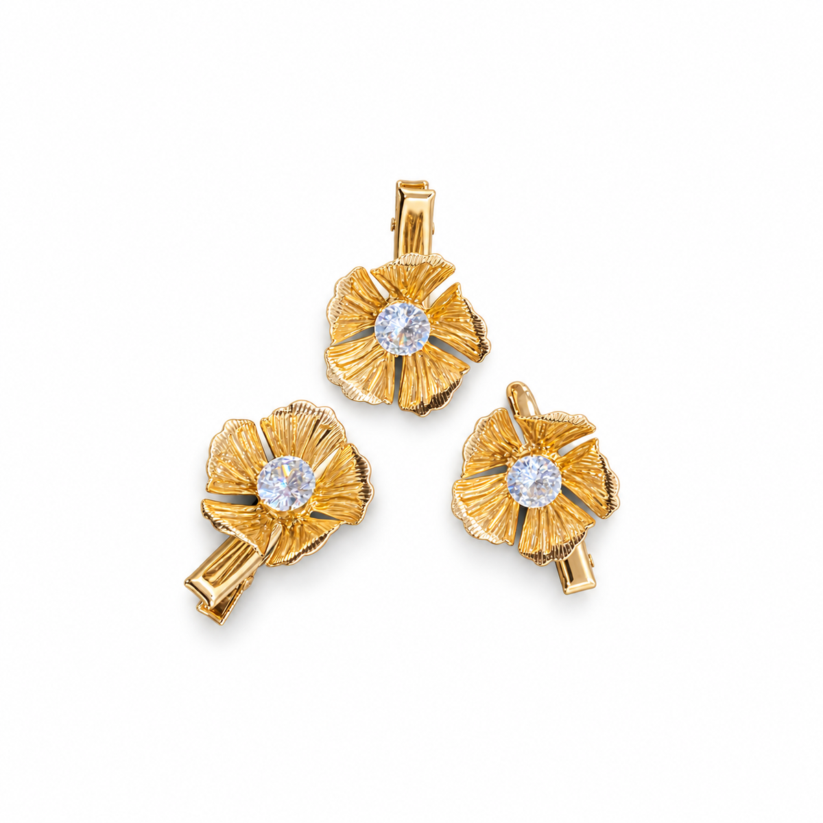 Camellia Crystal Flower Barrette Set gold product view
