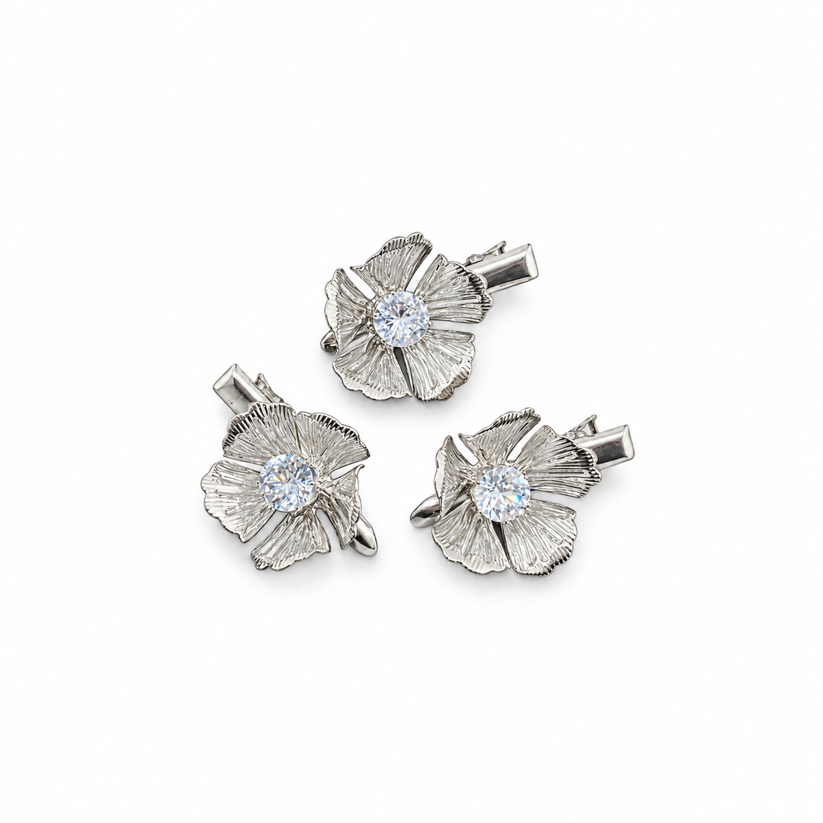 Camellia Crystal Flower Barrette Set silver product view
