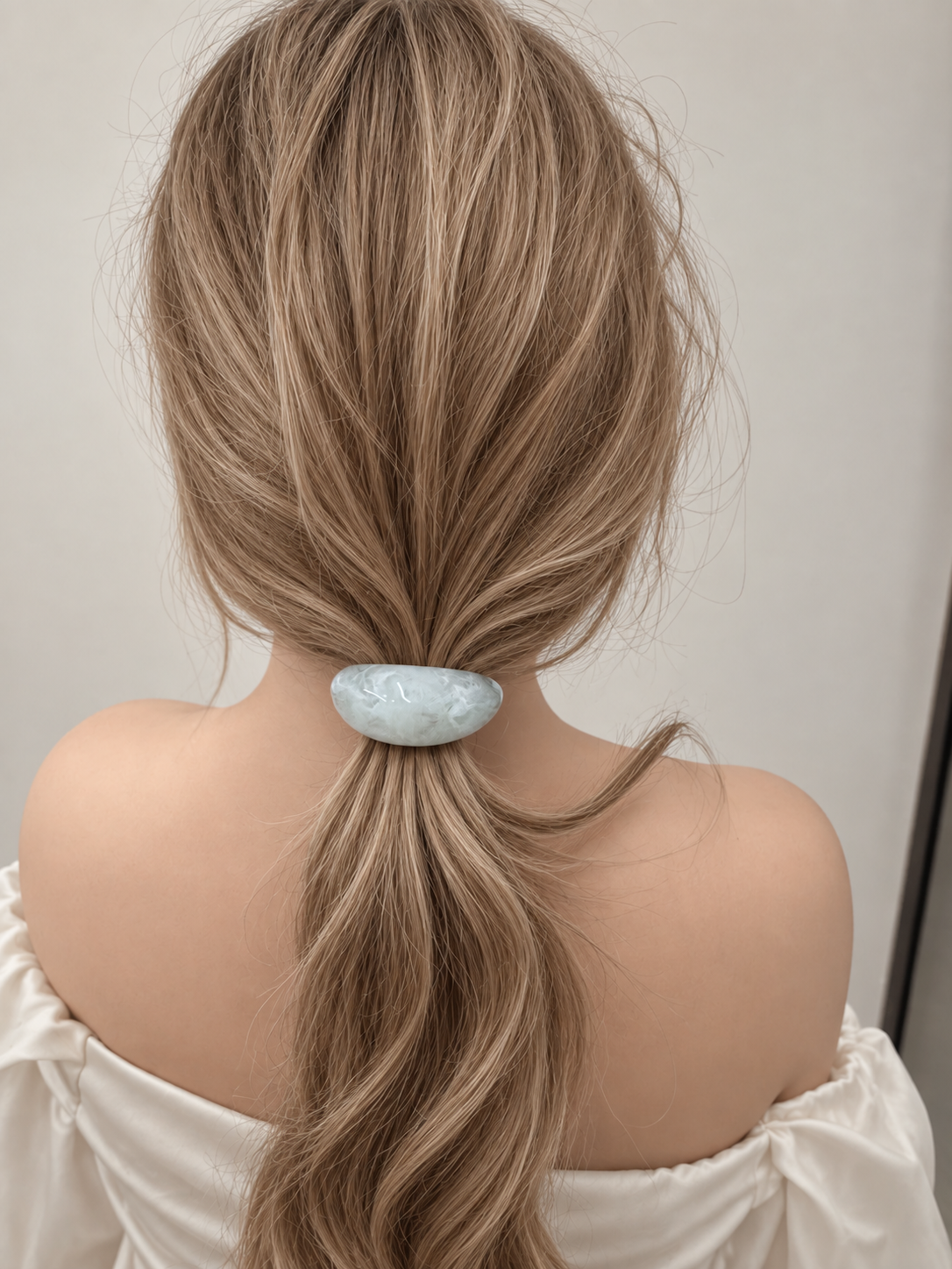 Cove Marbled Resin Pony Cuff worn in hair 1