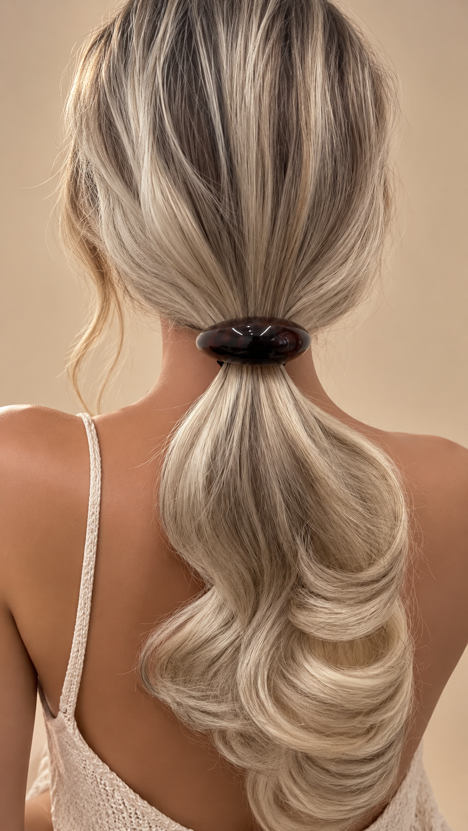 Cove Marbled Resin Pony Cuff worn in hair 6