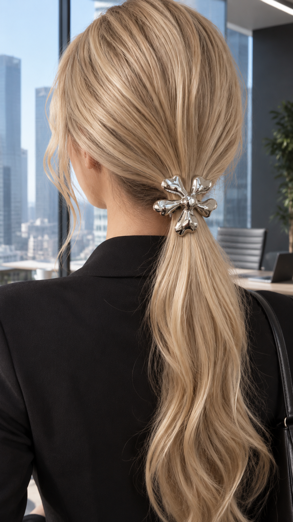 Flora Five-Petal Pony Cuff worn in hair 2