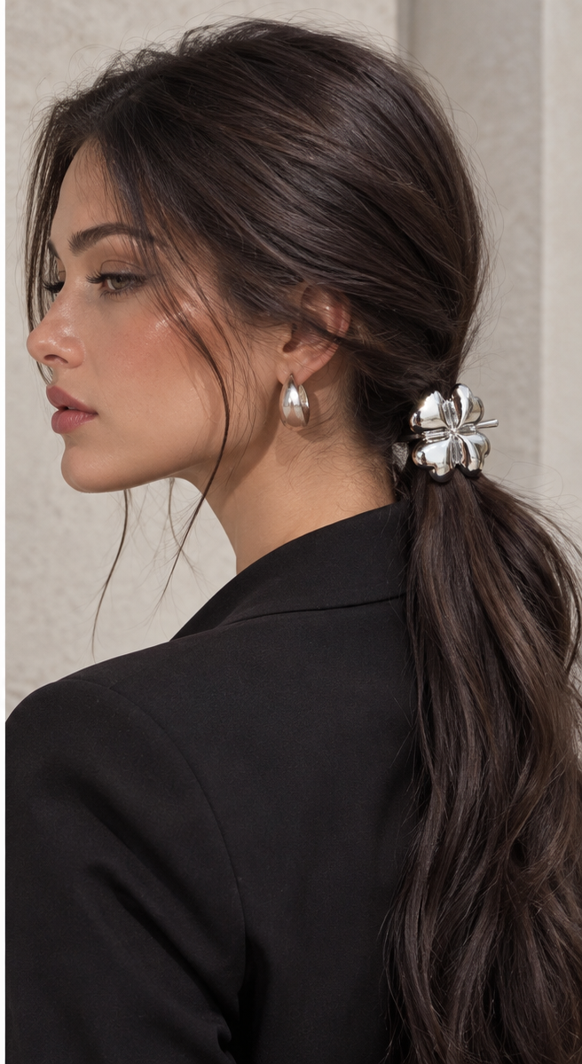 Clover Four-Leaf Pony Cuff worn in hair 1