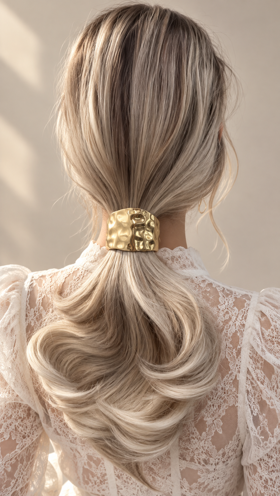 Forge Hammered Wide Pony Cuff worn in hair 1