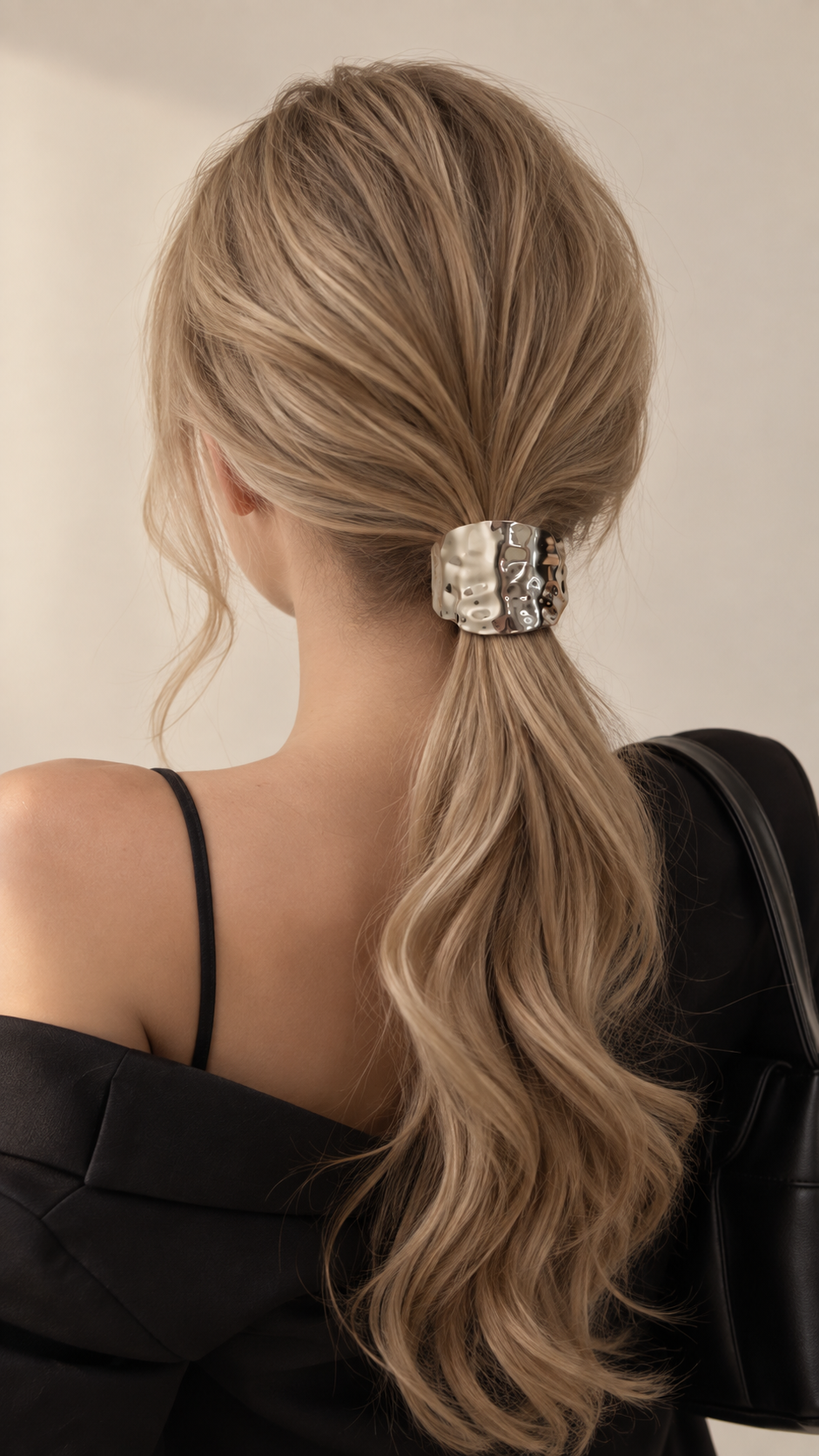 Forge Hammered Wide Pony Cuff worn in hair 2