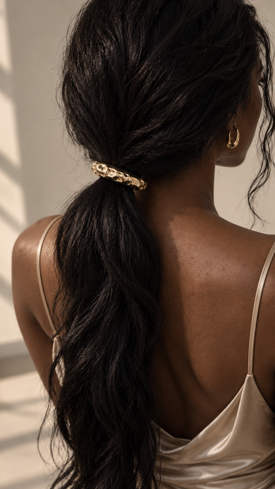 Tide Hammered Curve Pony Cuff worn in hair 1