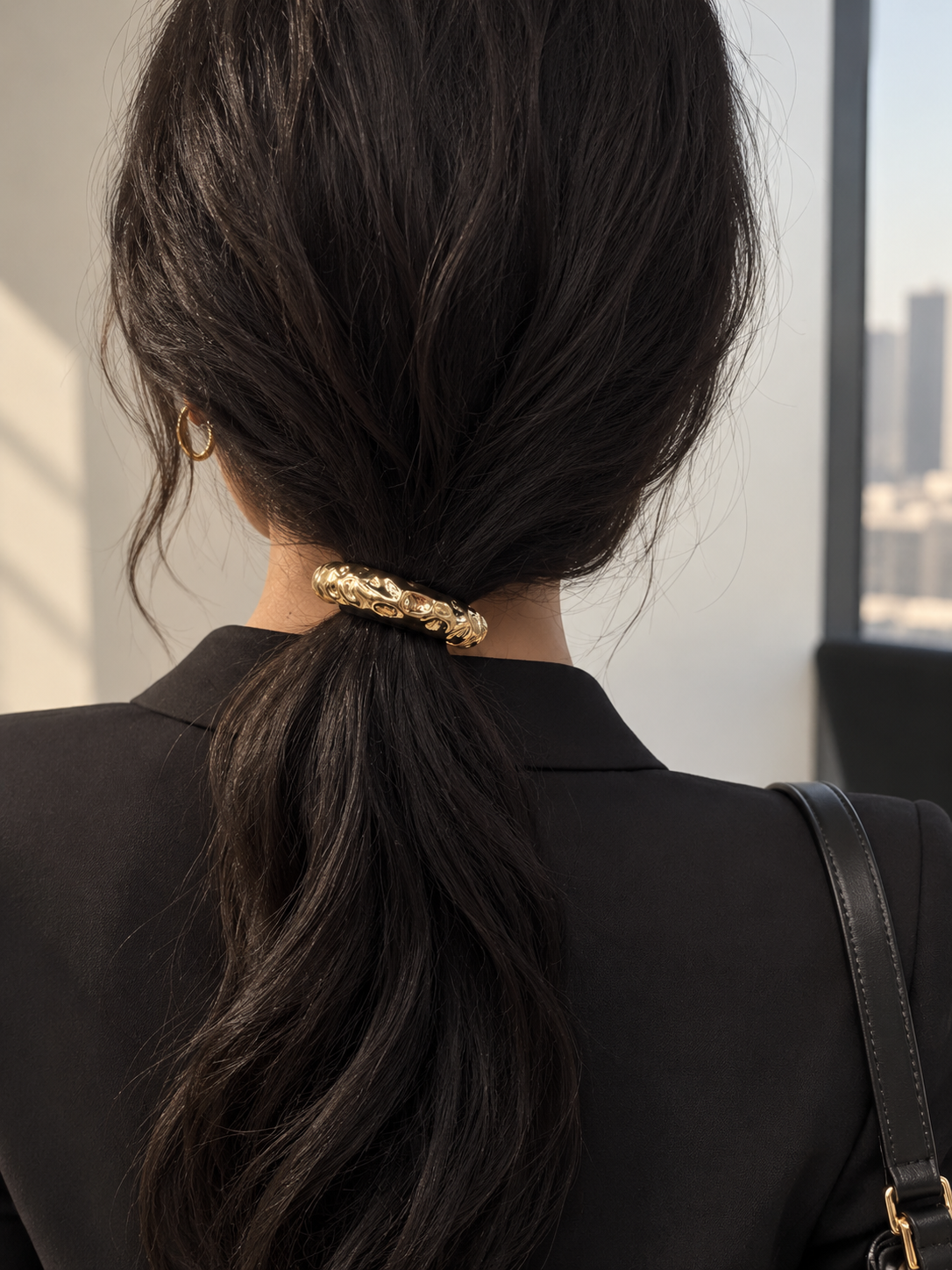 Tide Hammered Curve Pony Cuff worn in hair 2