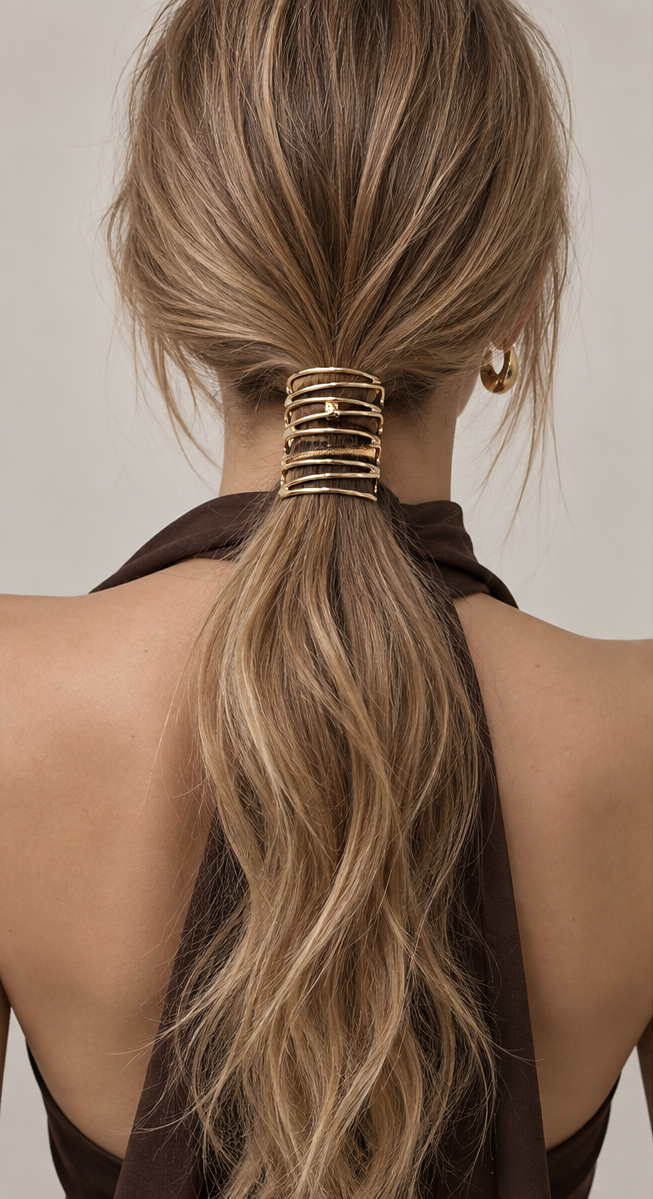Cage Open-Frame Pony Cuff worn in hair 1