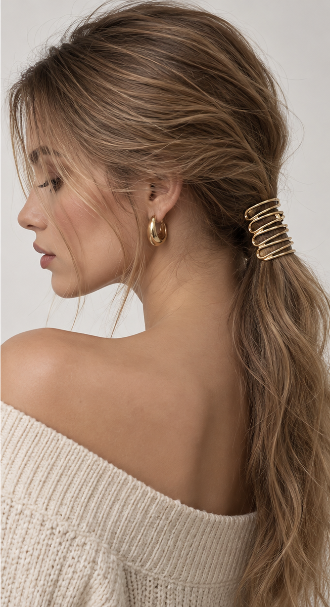 Cage Open-Frame Pony Cuff worn in hair 2