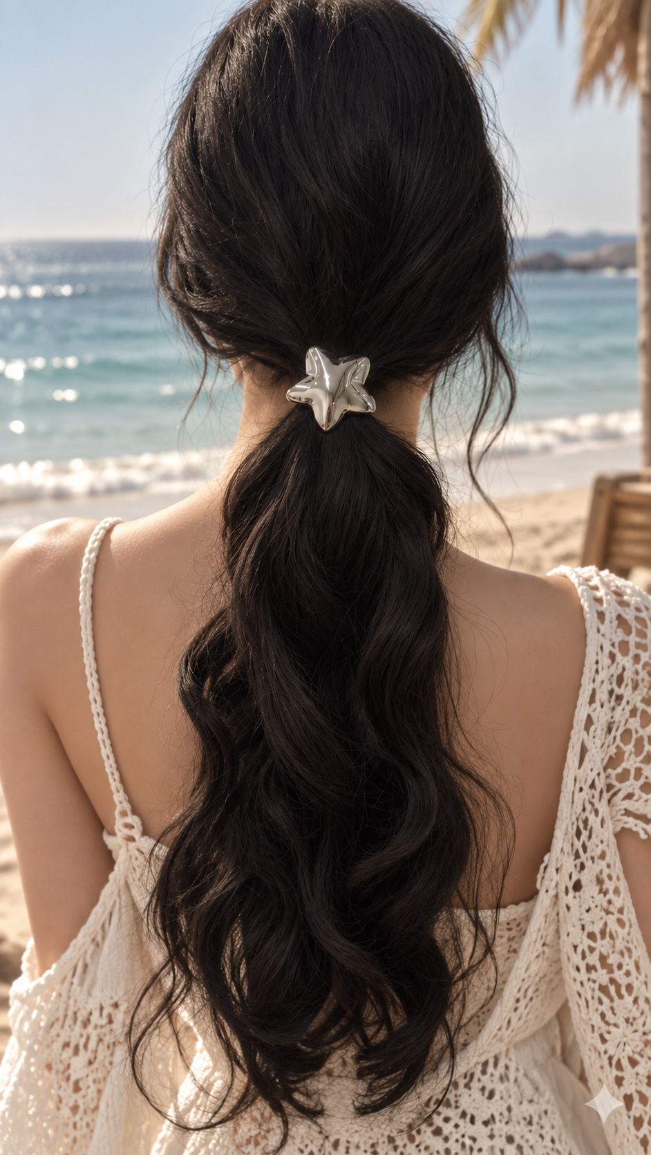 Nova Polished Star Pony Cuff worn in hair 2