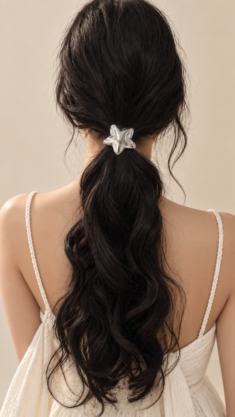 Nova Polished Star Pony Cuff worn in hair 3