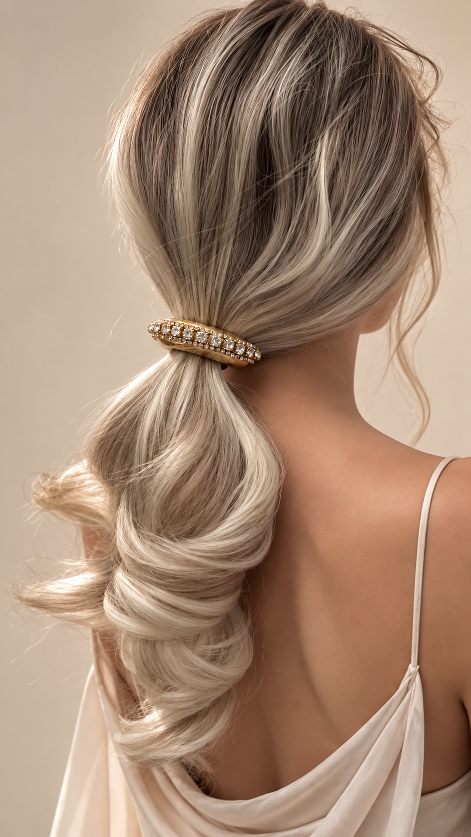 Glint Crystal Crescent Pony Cuff worn in hair 1