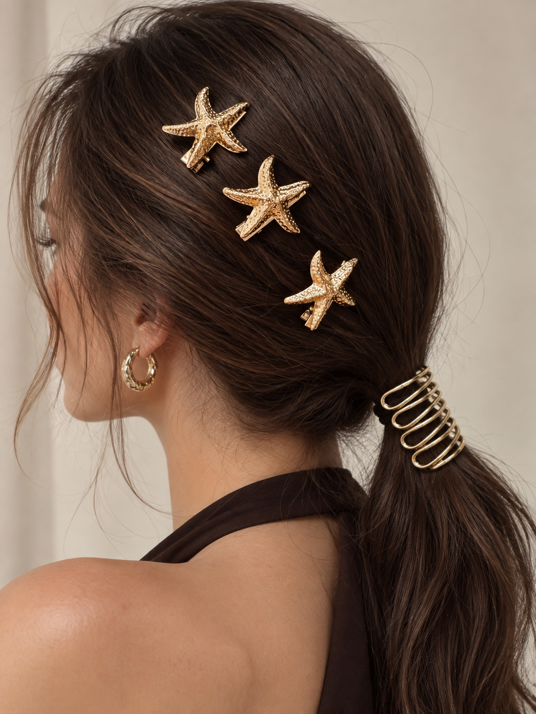 Reef Starfish Barrette Set worn in hair 1