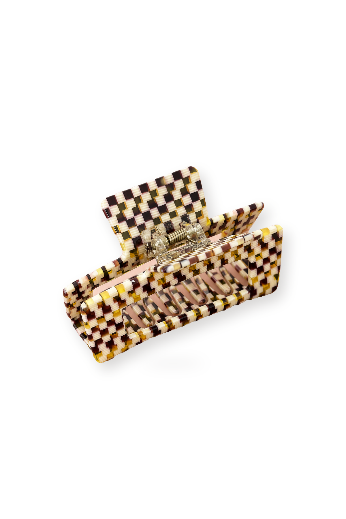 Trellis Checker Acetate Claw Clip